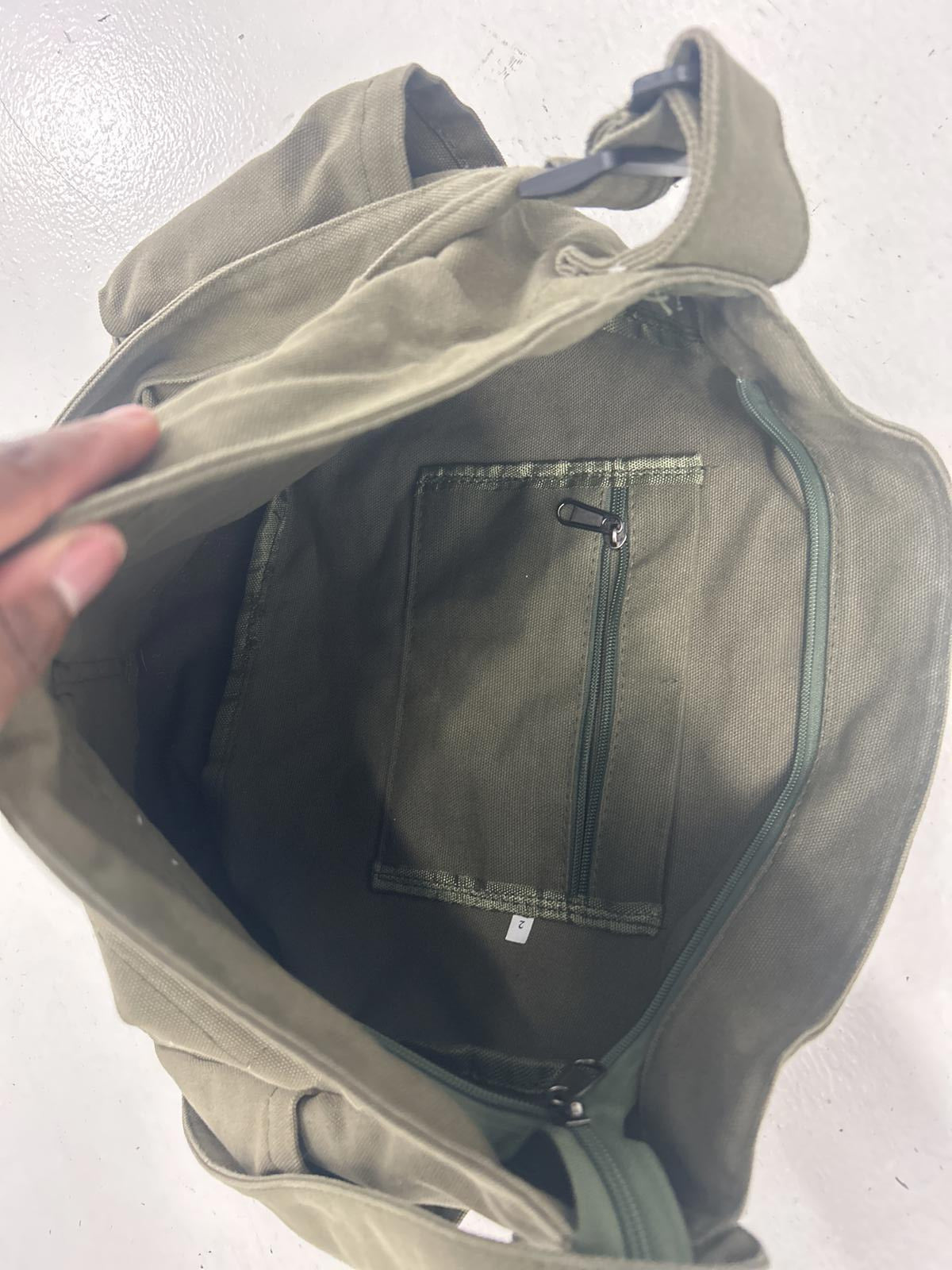 Canvas Olive Green Shoulder Bag with Pockets