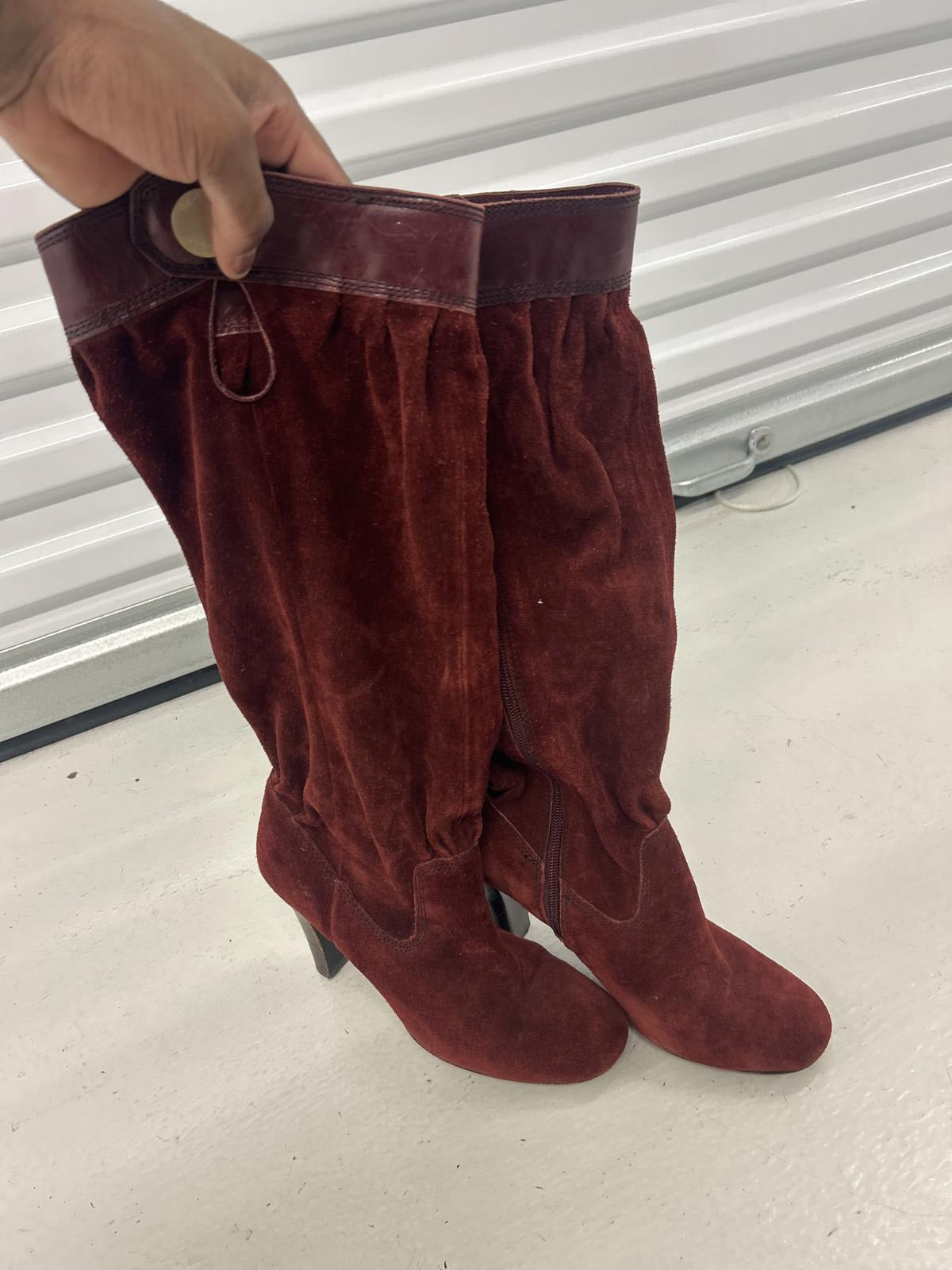 Michael Kors Burgundy Suede Knee-High Heeled Boots