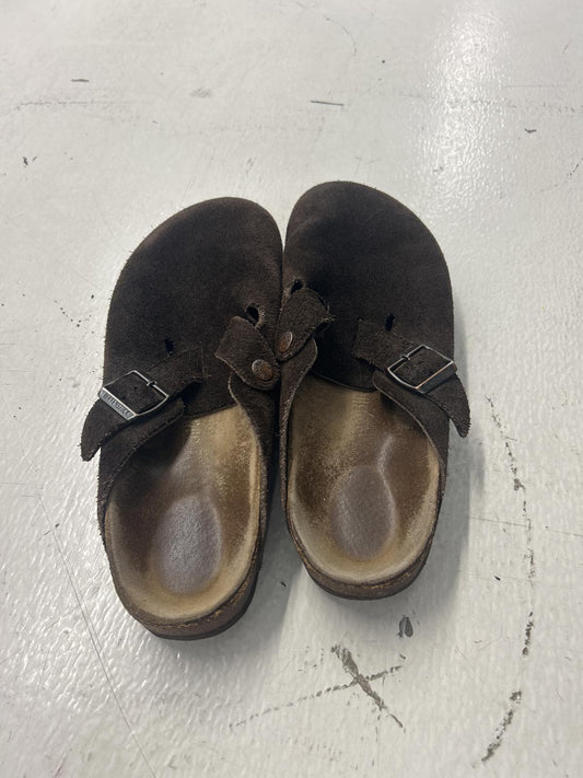 Birkenstock Brown Suede Clogs with Adjustable Buckle