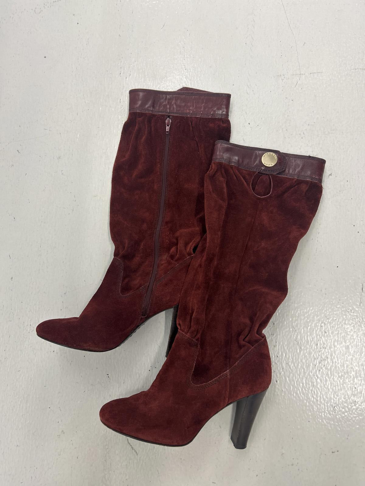 Michael Kors Burgundy Suede Knee-High Heeled Boots