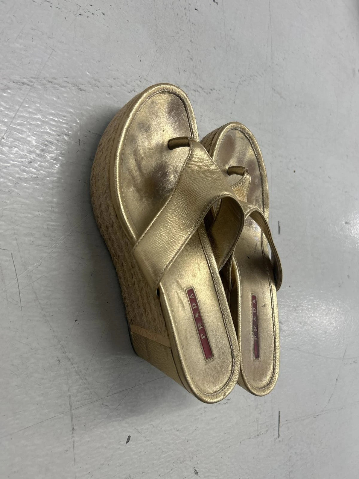 Prada Gold Platform Flip Flops