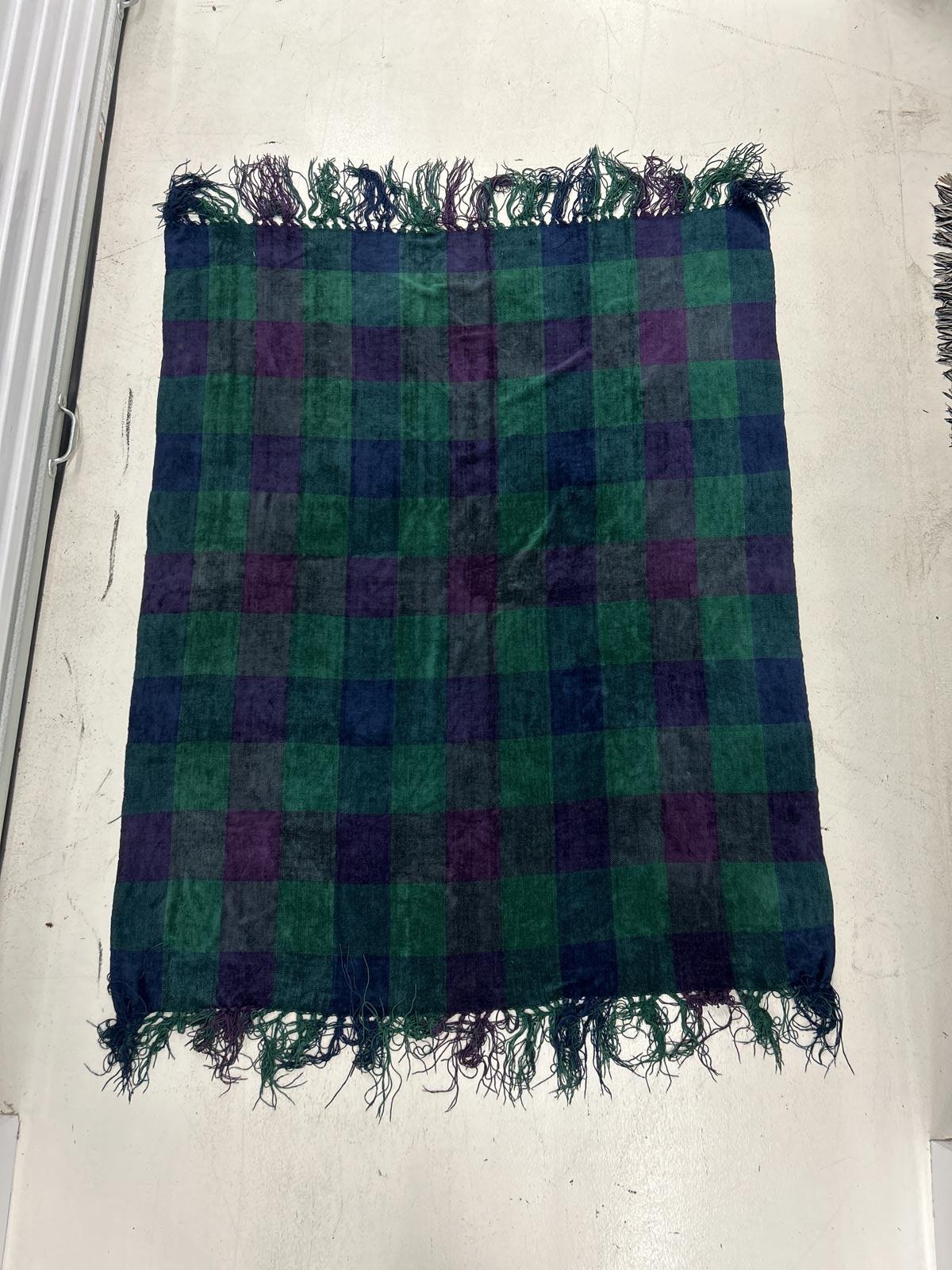 Handwoven Plaid Throw Blanket in Green and Purple