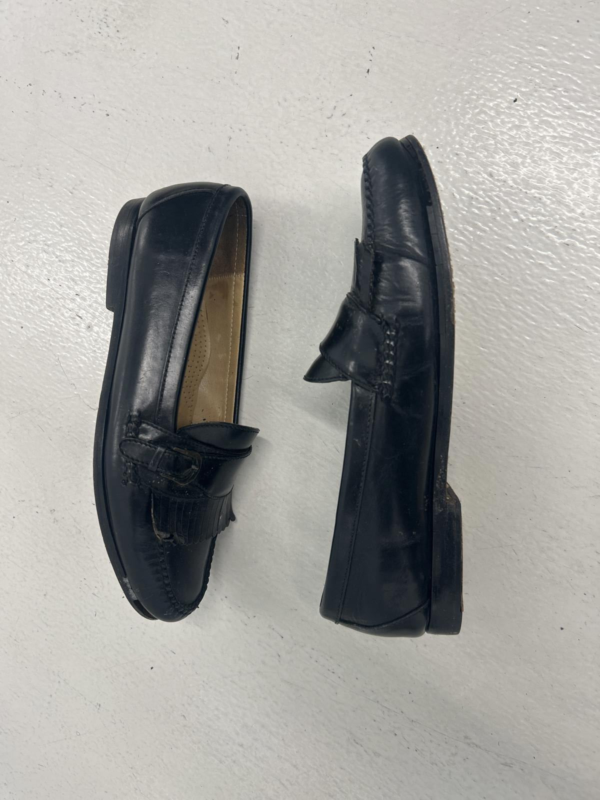 Cole Haan Black Leather Loafers with Fringe Detail