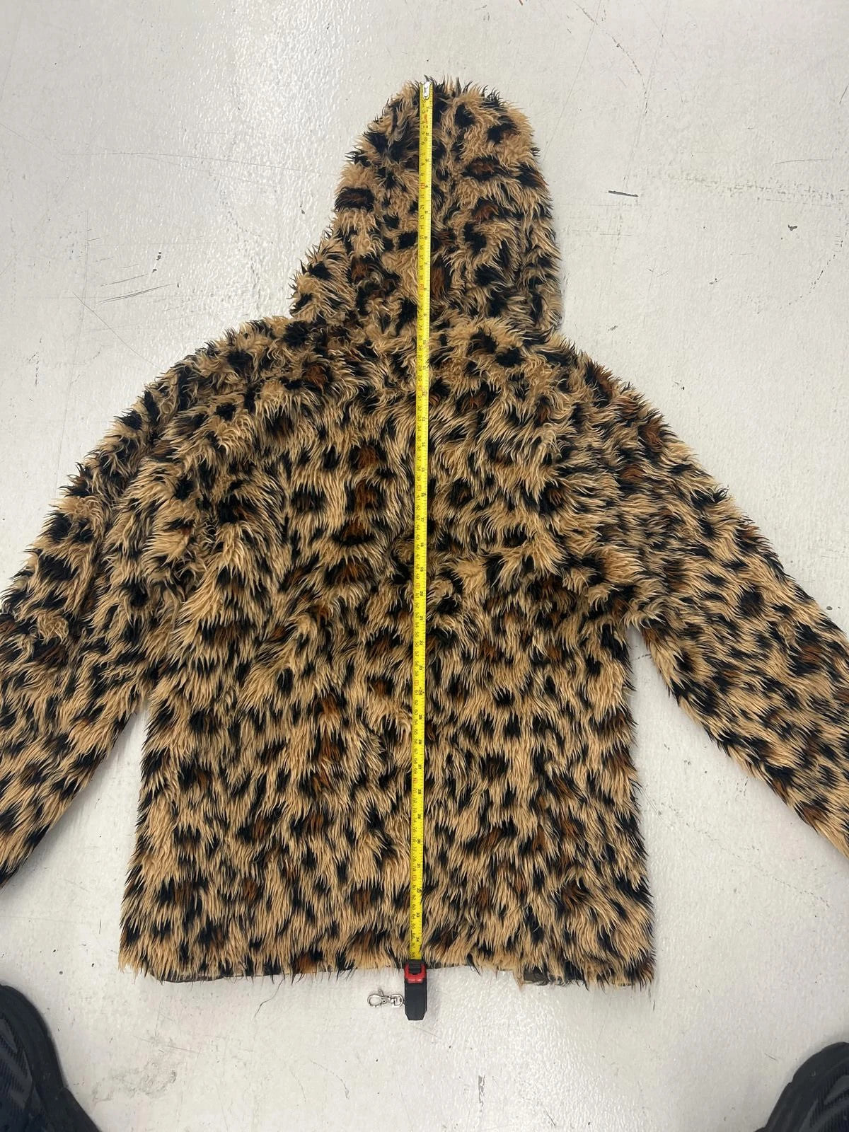 Stylish Faux Fur Leopard Print Jacket With Hood