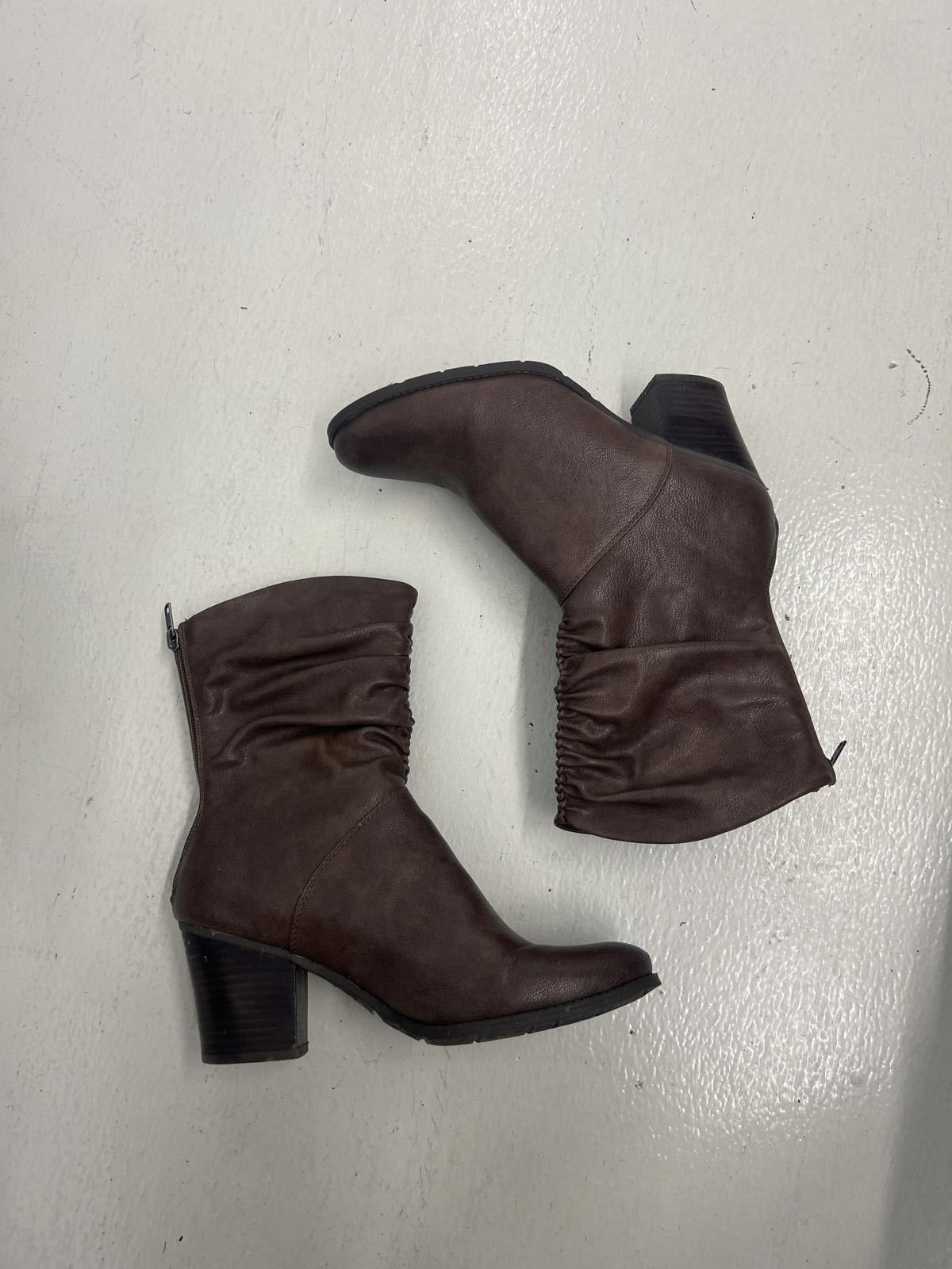 Faux Brown Ankle Boots with Ruched Detail