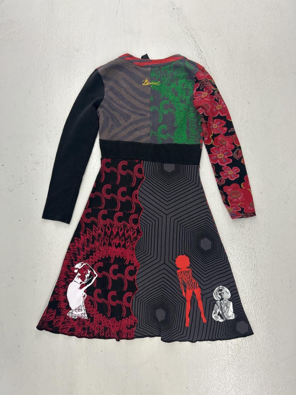 Unique Grunge Artistic Dress with Floral and Animal Motifs