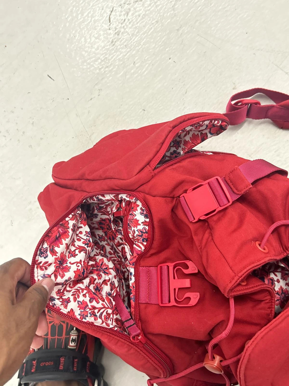 Stylish Red Backpack With Multiple Compartments