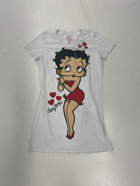 Betty Boop Graphic Long T-Shirt - Vintage Style with Hearts