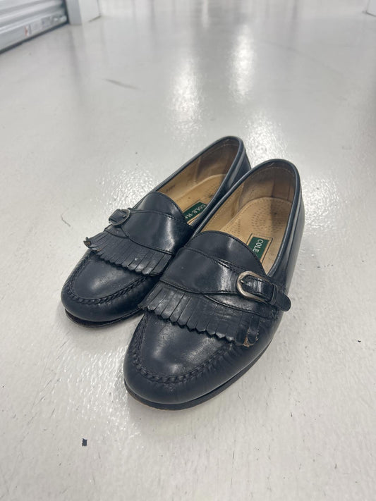 Cole Haan Black Leather Loafers with Fringe Detail