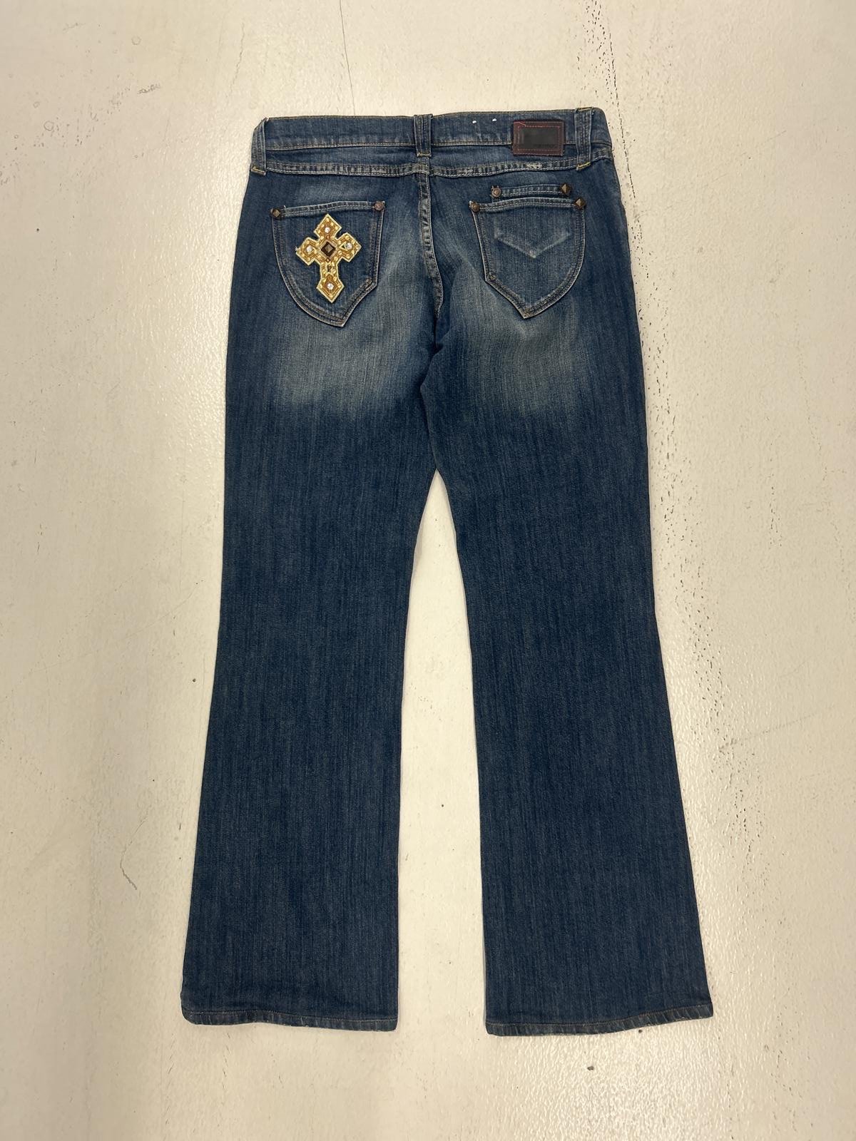 Grunge PROL Women's Bootcut Jeans with Embellished Cross