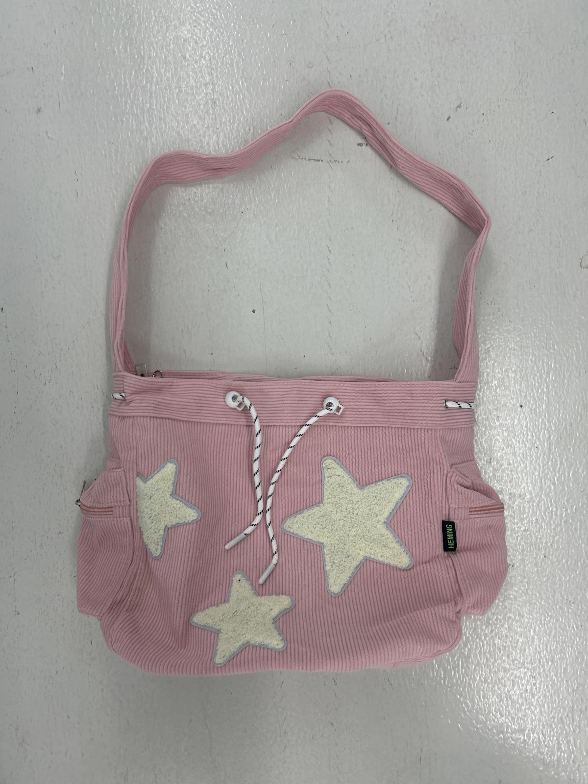 Y2K Corduroy Charming Pink Star Design Sling Bag