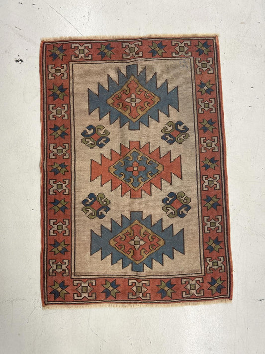 Turkish Handwoven Geometric Area Rug - Multicolored Design