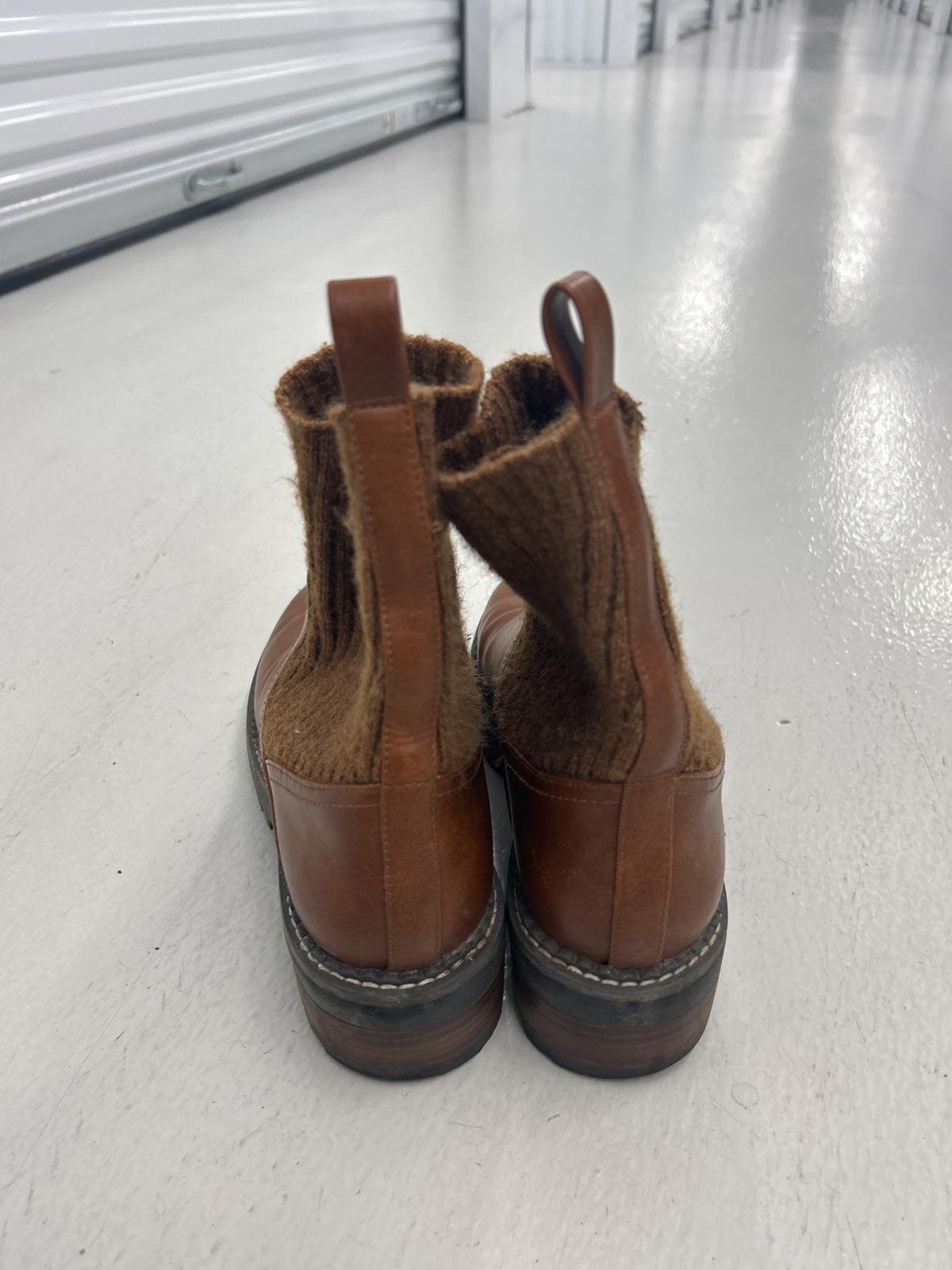 Leather Hybrid Brown Chelsea Boots with Knit Panels