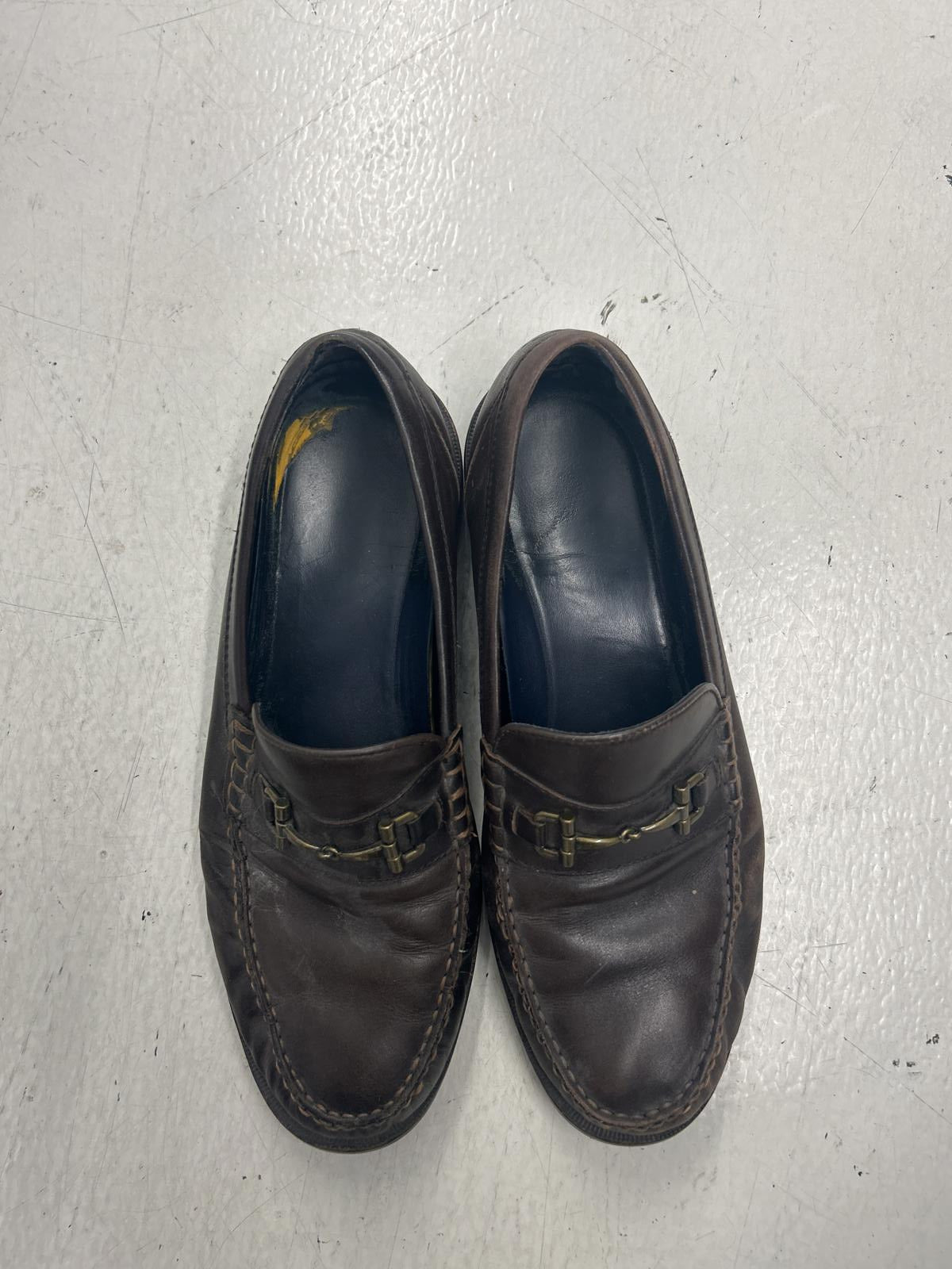 Cole Haan Classic Brown Leather Loafers with Gold Accents