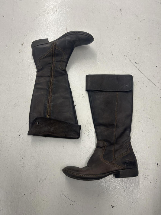 BORN Zip Riding Brown Leather Knee-High Boots