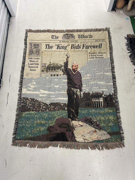 Vintage Newspaper Throw Blanket - The 'King' Bids Farewell