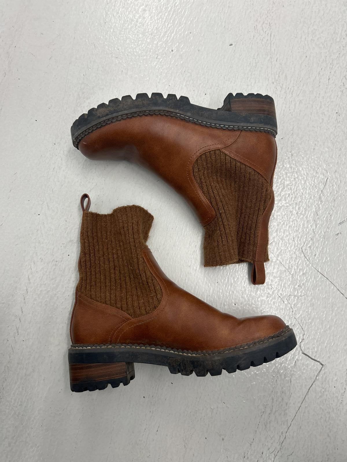 Leather Hybrid Brown Chelsea Boots with Knit Panels