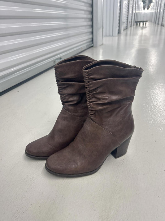 Faux Brown Ankle Boots with Ruched Detail