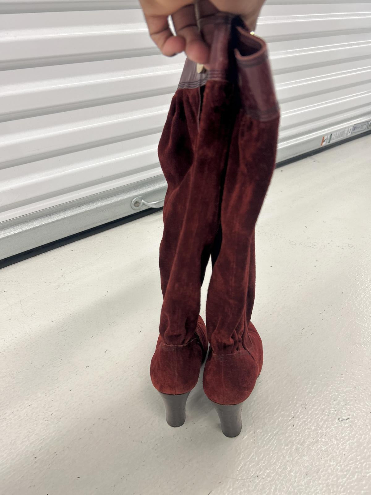 Michael Kors Burgundy Suede Knee-High Heeled Boots