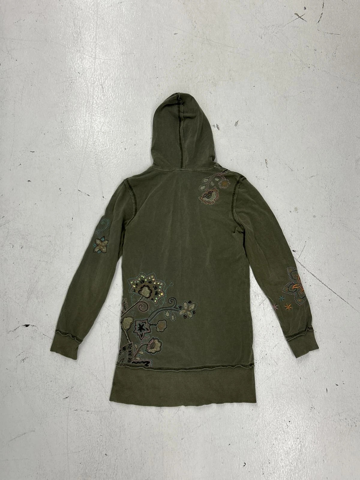 Embroidered Olive Green Zip-Up Hoodie With Hood