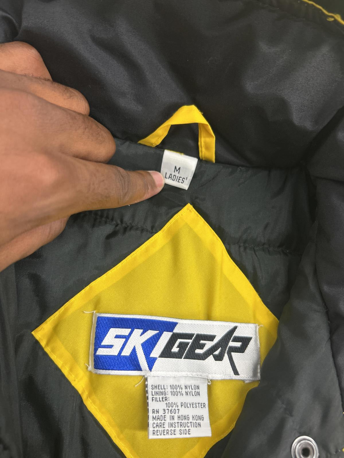 SK Gear Women's Yellow and Black Puffer Jacket - Medium Size