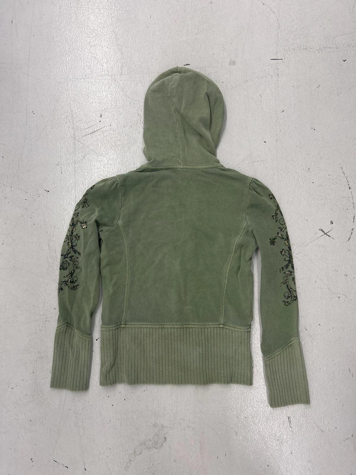 Dkny Green Zip-Up Hoodie With Floral Embroidery