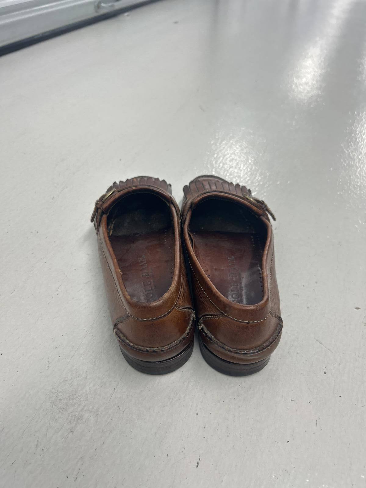 Vintage Cole Haan Brown Leather Moccasin Flats with Fringe