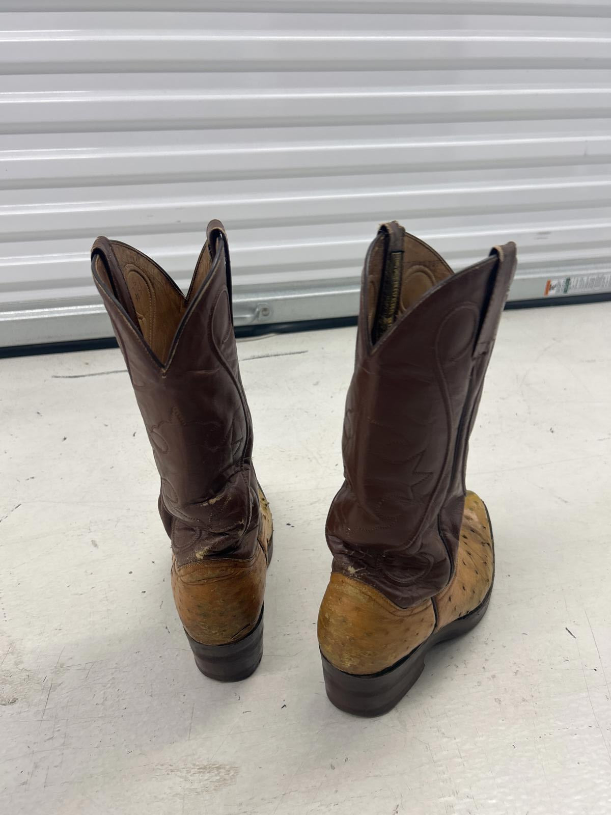 Vintage Cowboy Boots - Unique Yellow & Brown Leather Design