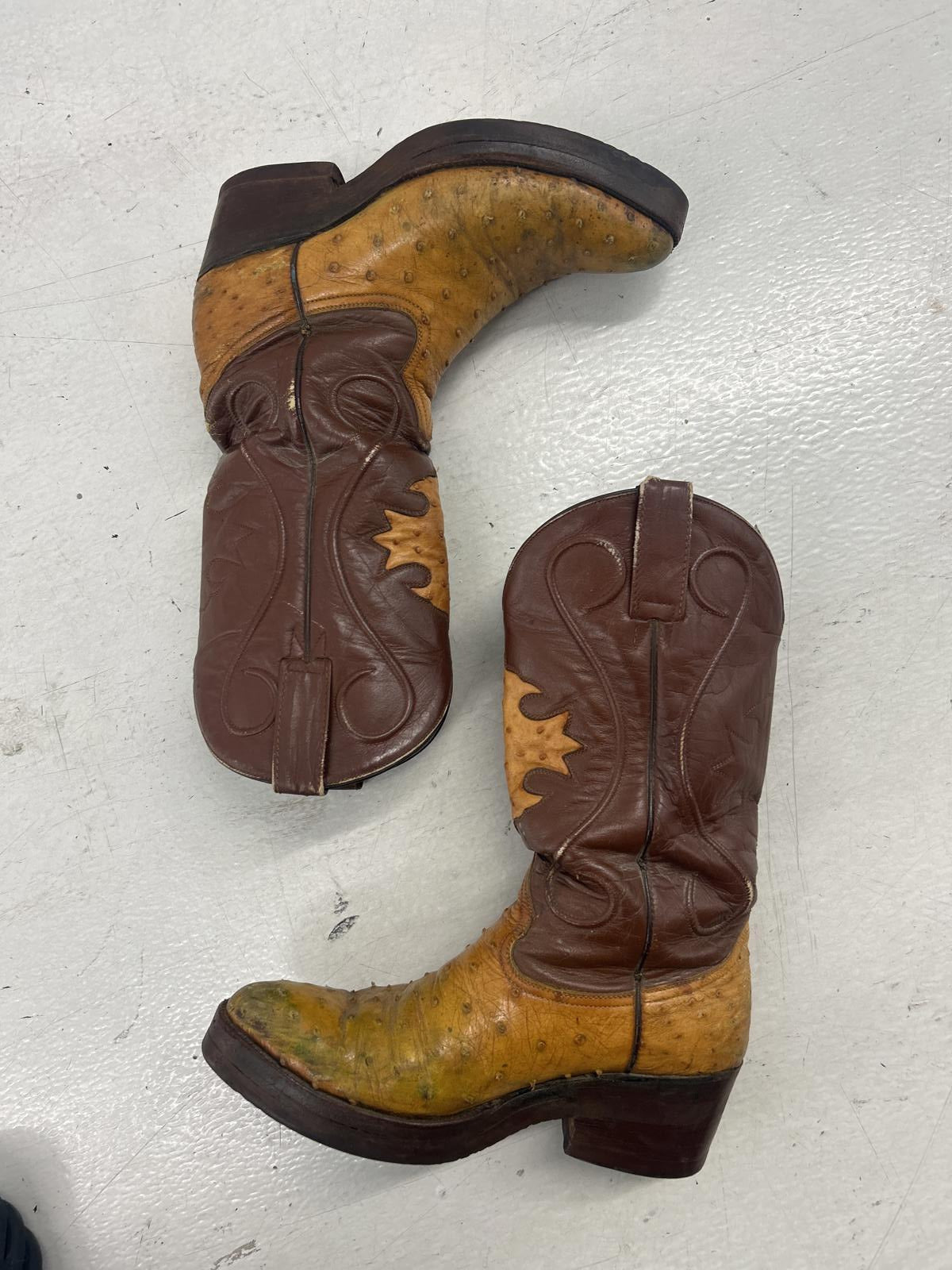 Vintage Cowboy Boots - Unique Yellow & Brown Leather Design