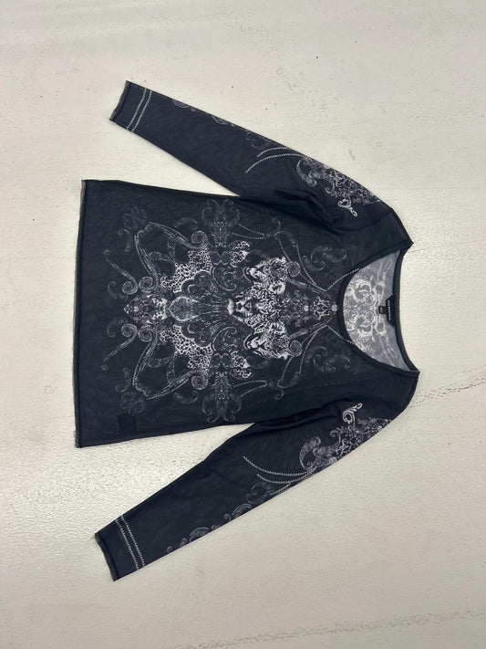 Stylish Long Sleeve Heathered Top with Intricate Design