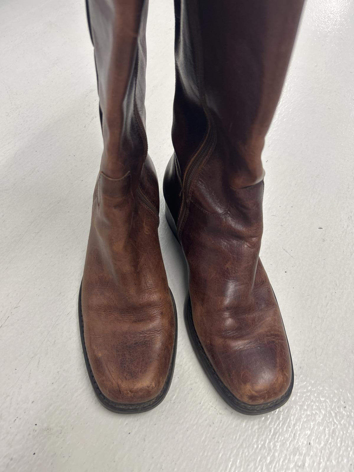 Vintage Brown Detailed Leather Riding Boots