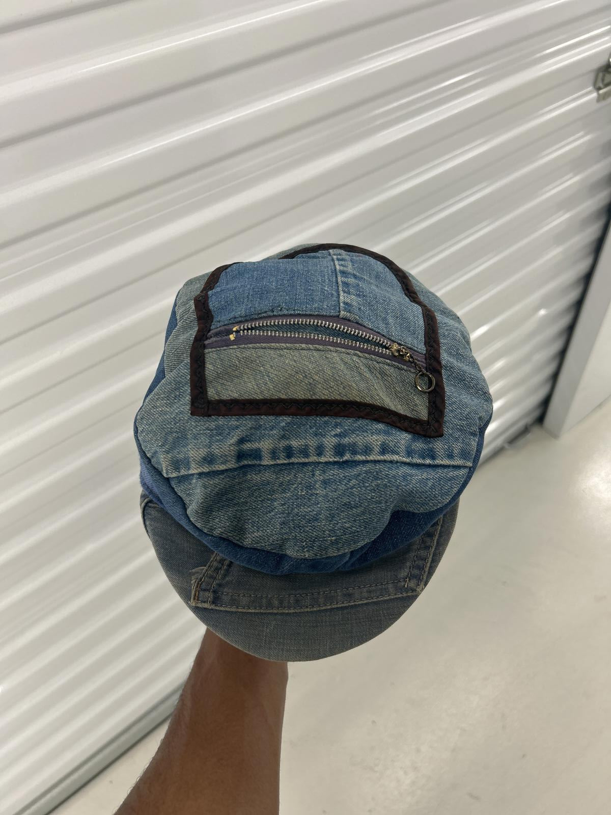 Unique Denim Cap with Zipper Pocket