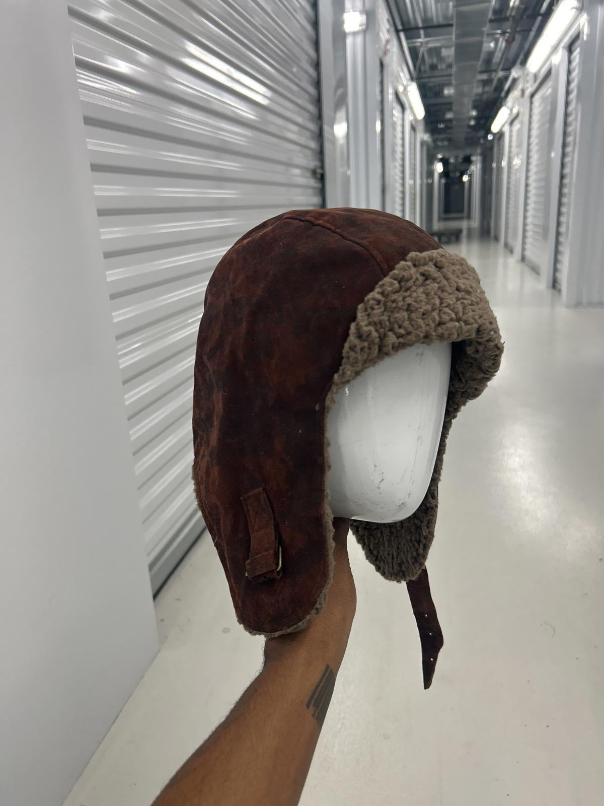 Vintage Brown Aviator Hat with Faux Fur Lining