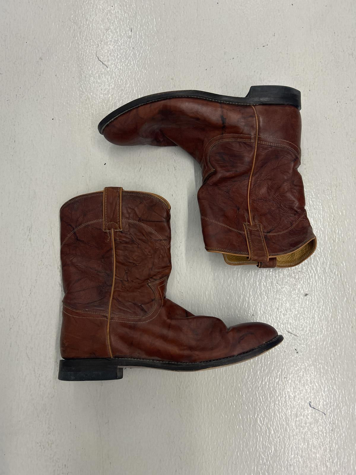 Vintage Leather Western Cowboy Boots - Brown