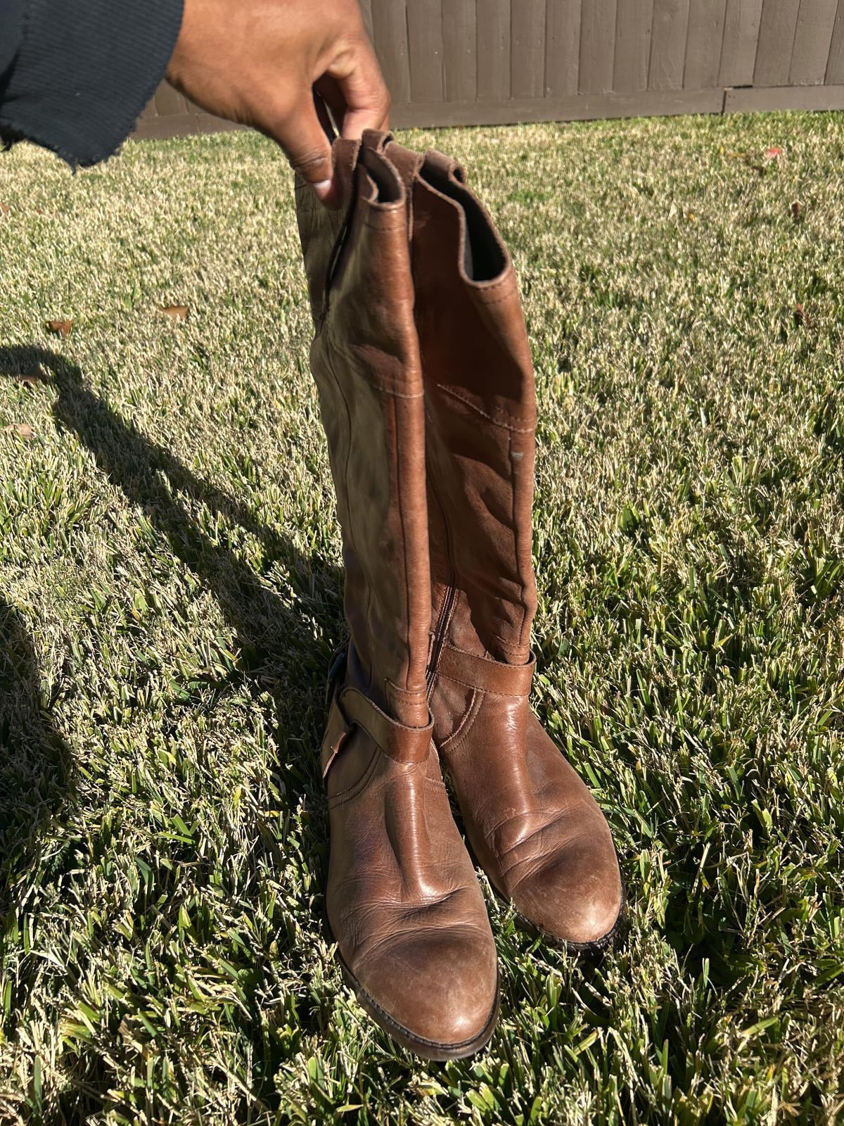 Minimal Buckle Brown Leather Riding Boots