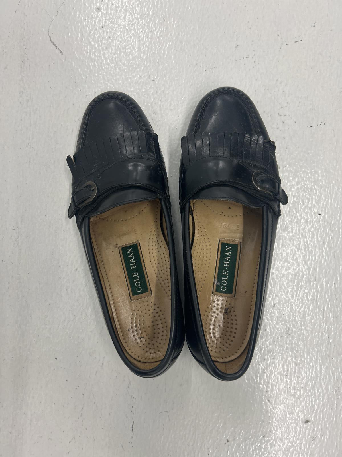 Cole Haan Black Leather Loafers with Fringe Detail