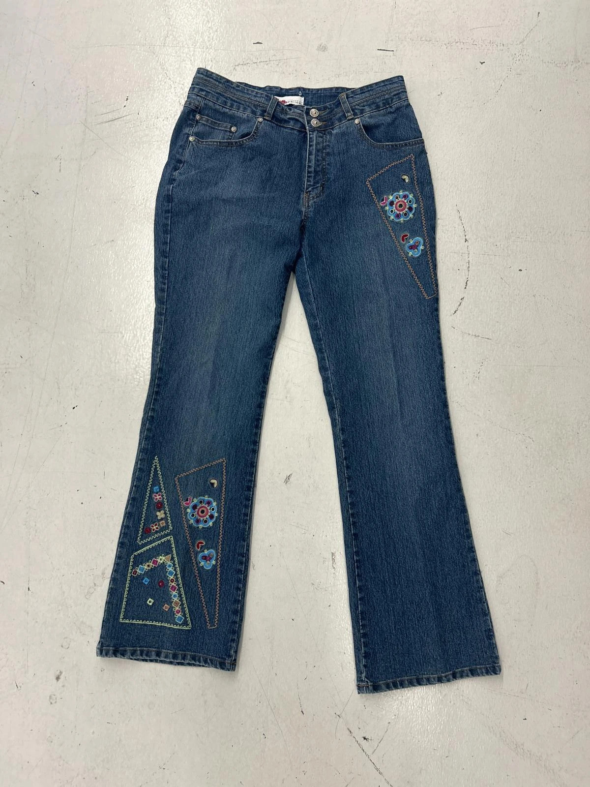 Floral Embroidered Flared Jeans For Women