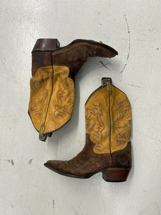 Vintage Cowboy Boots With Yellow Leather Accents