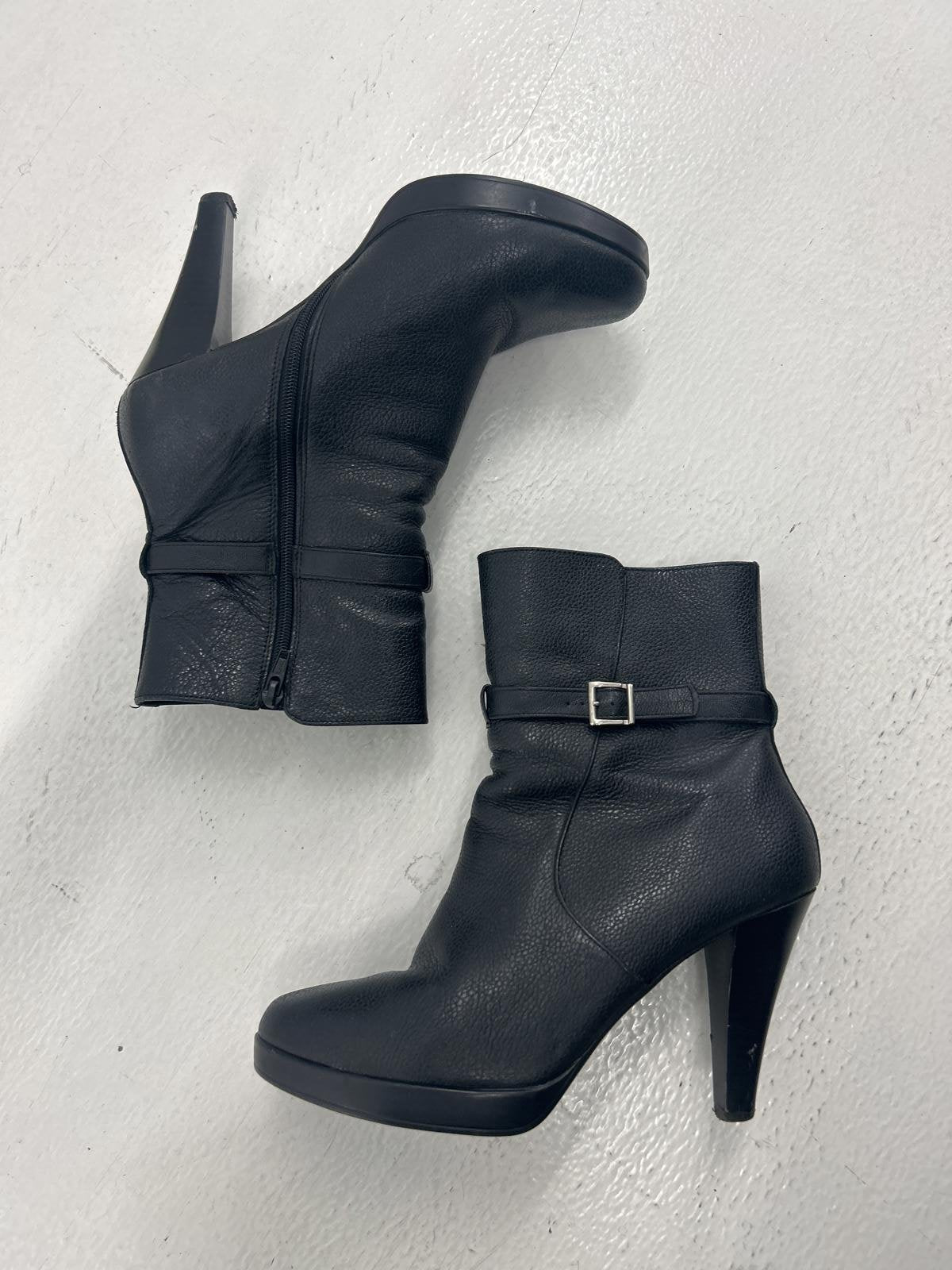 Chic Black High Heel Ankle Boots with Buckle Detail