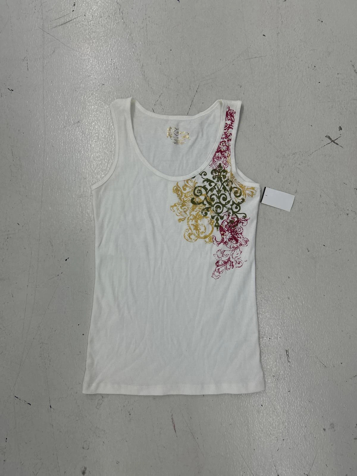 Stylish Women’S White Tank Top With Unique Floral Design