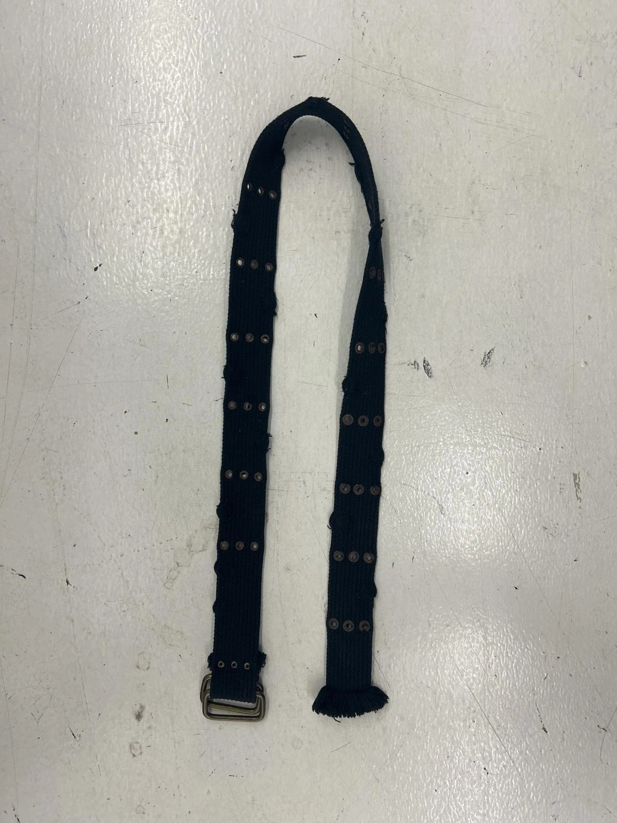 Vintage Black Fabric Belt With Metal Eyelets