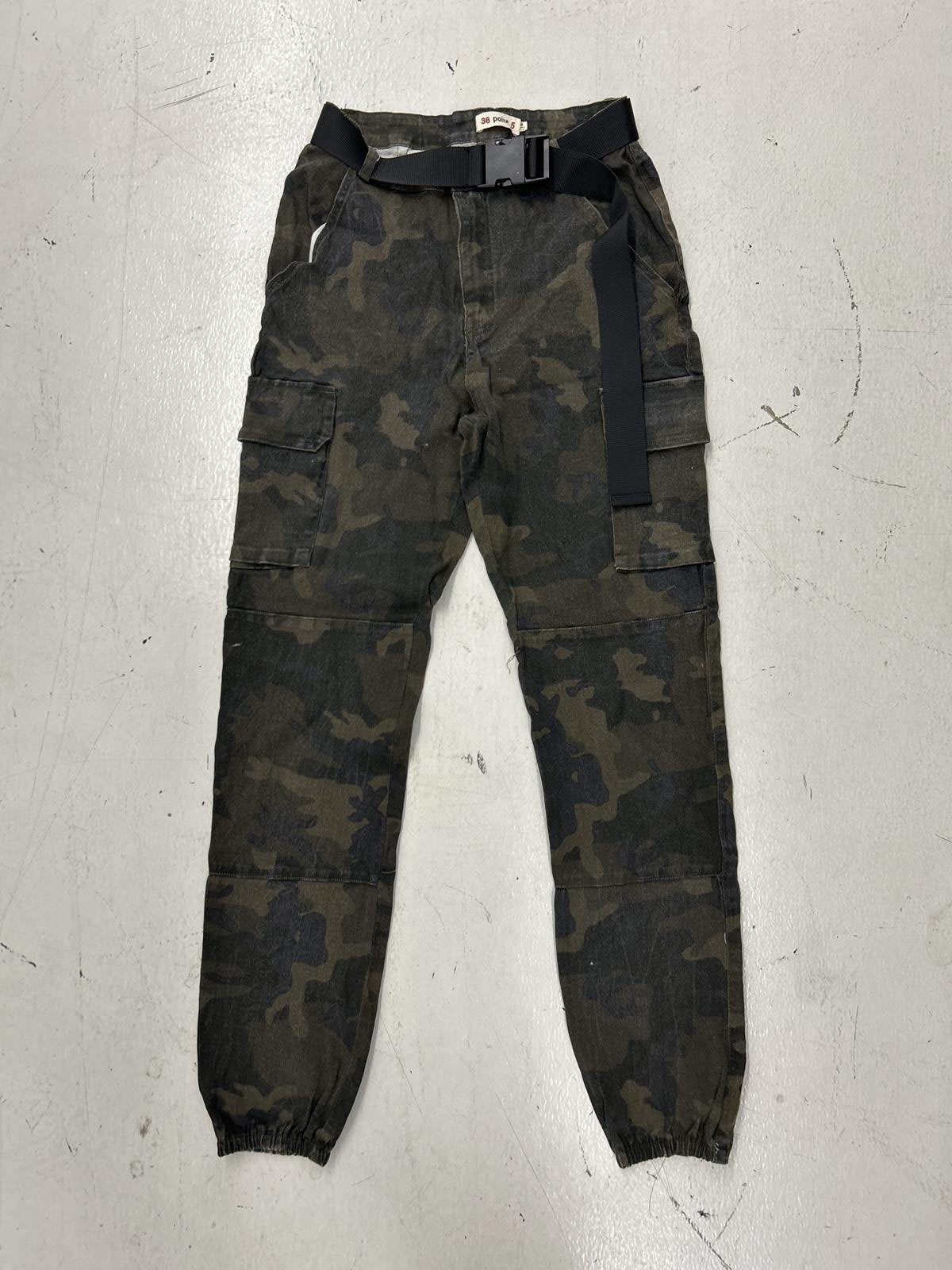 Cargo Jogger Pants - Camouflage Design with Belt