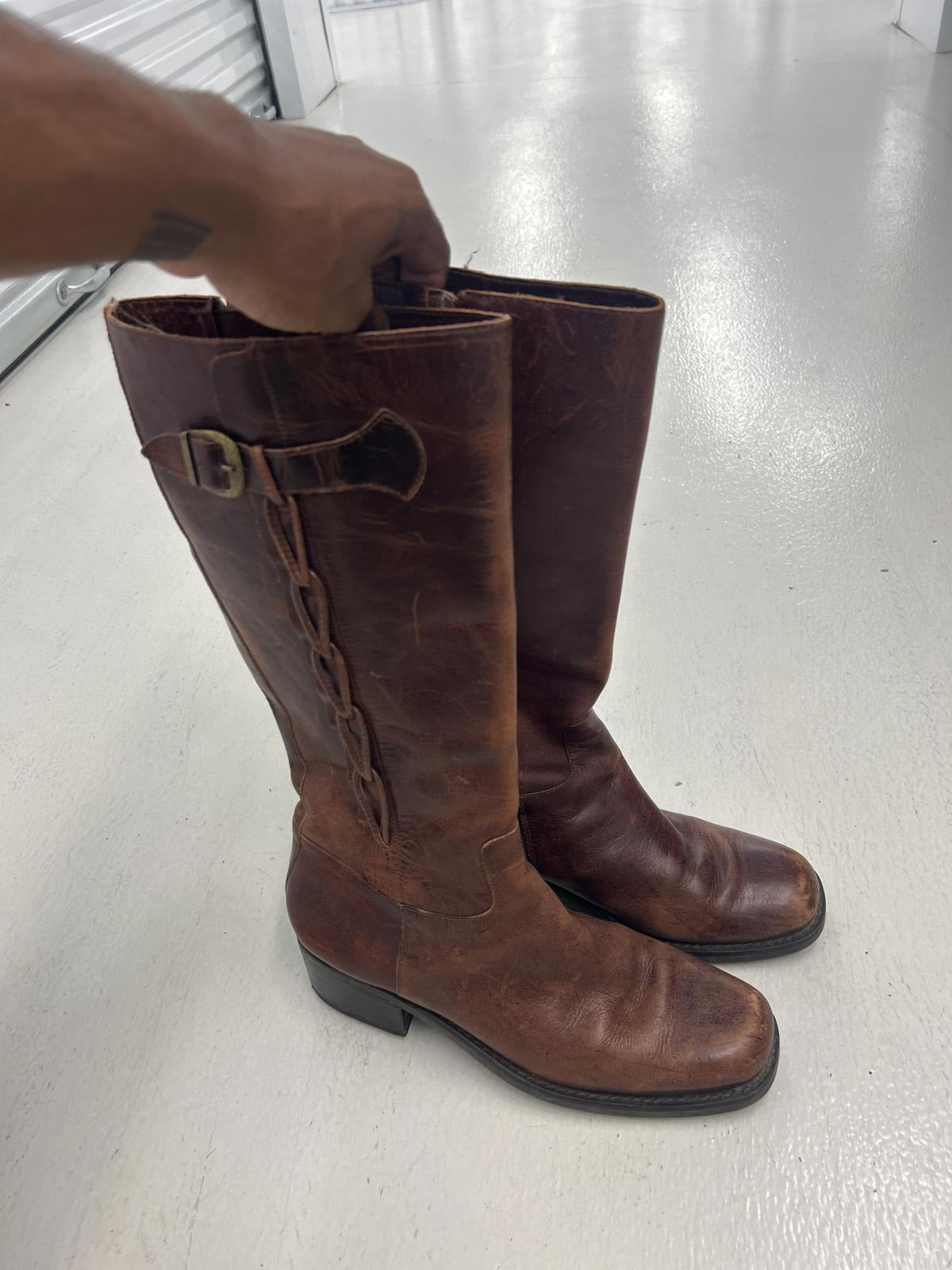 Vintage Brown Detailed Leather Riding Boots