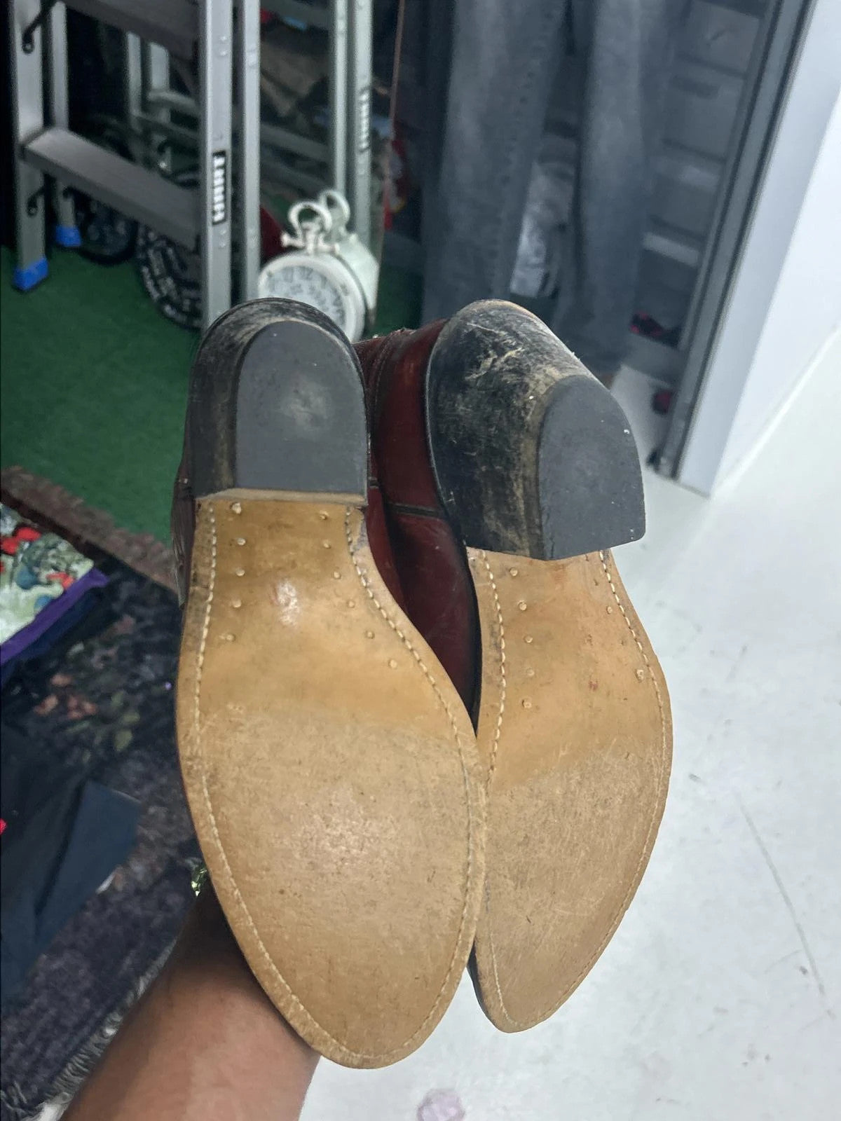 Vintage Red Leather Cowboy Boots With Intricate Design