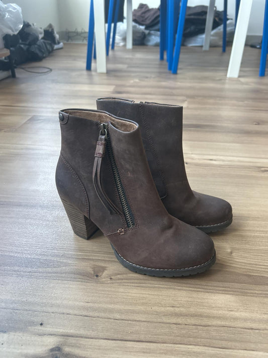 Leather Clarks Brown Heeled Ankle Boots