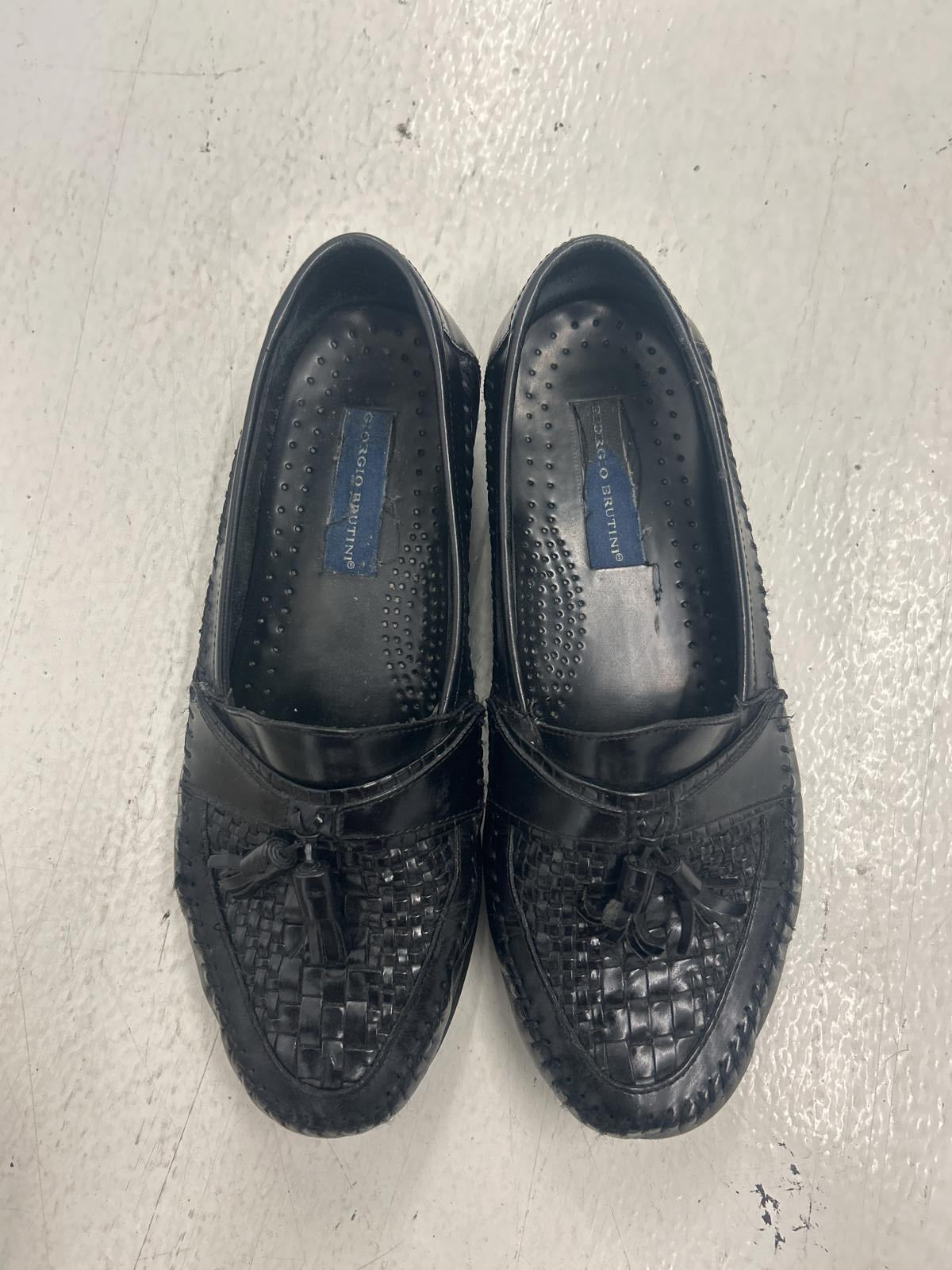 Brutini Classic Black Woven Leather Loafers