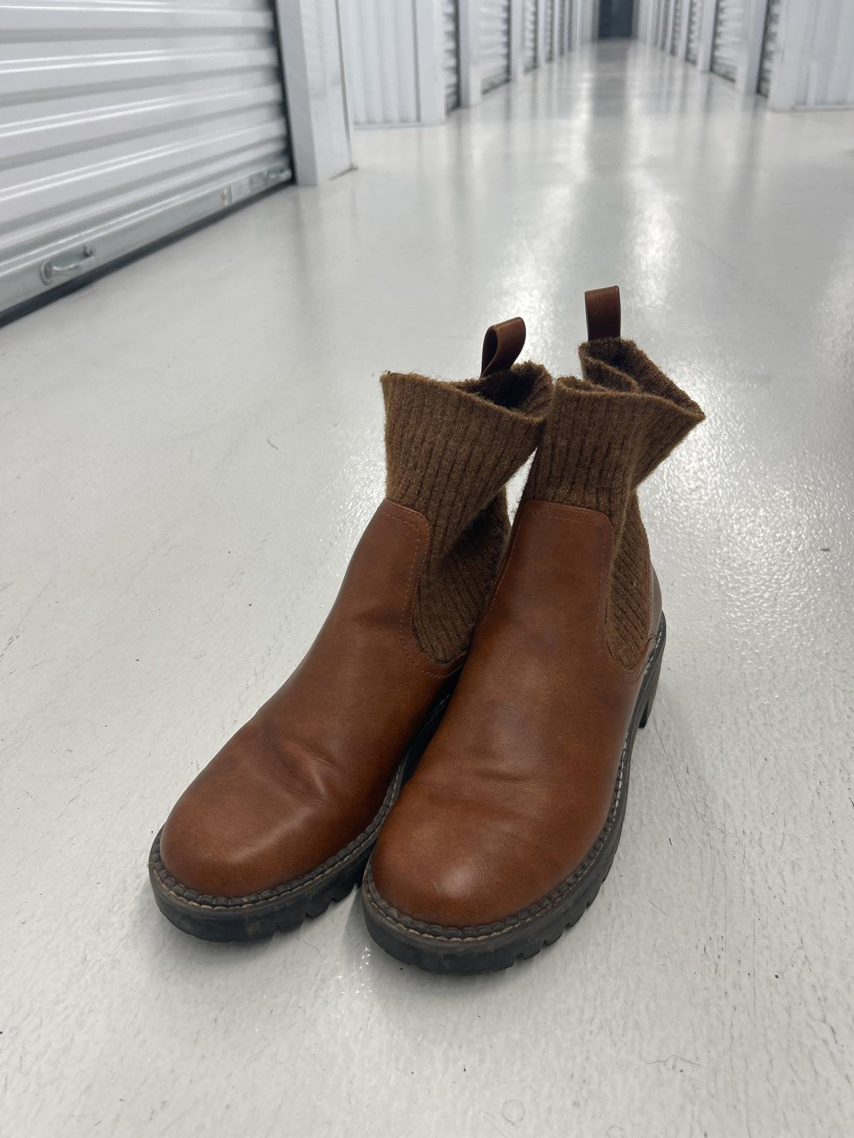 Leather Hybrid Brown Chelsea Boots with Knit Panels