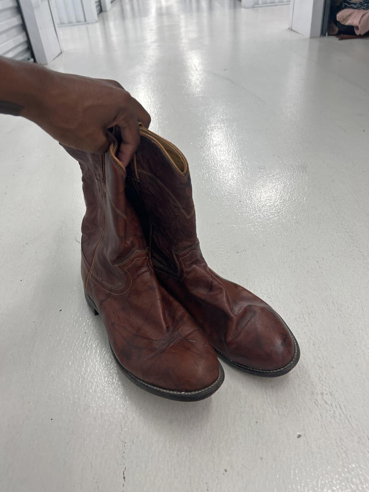 Vintage Leather Western Cowboy Boots - Brown