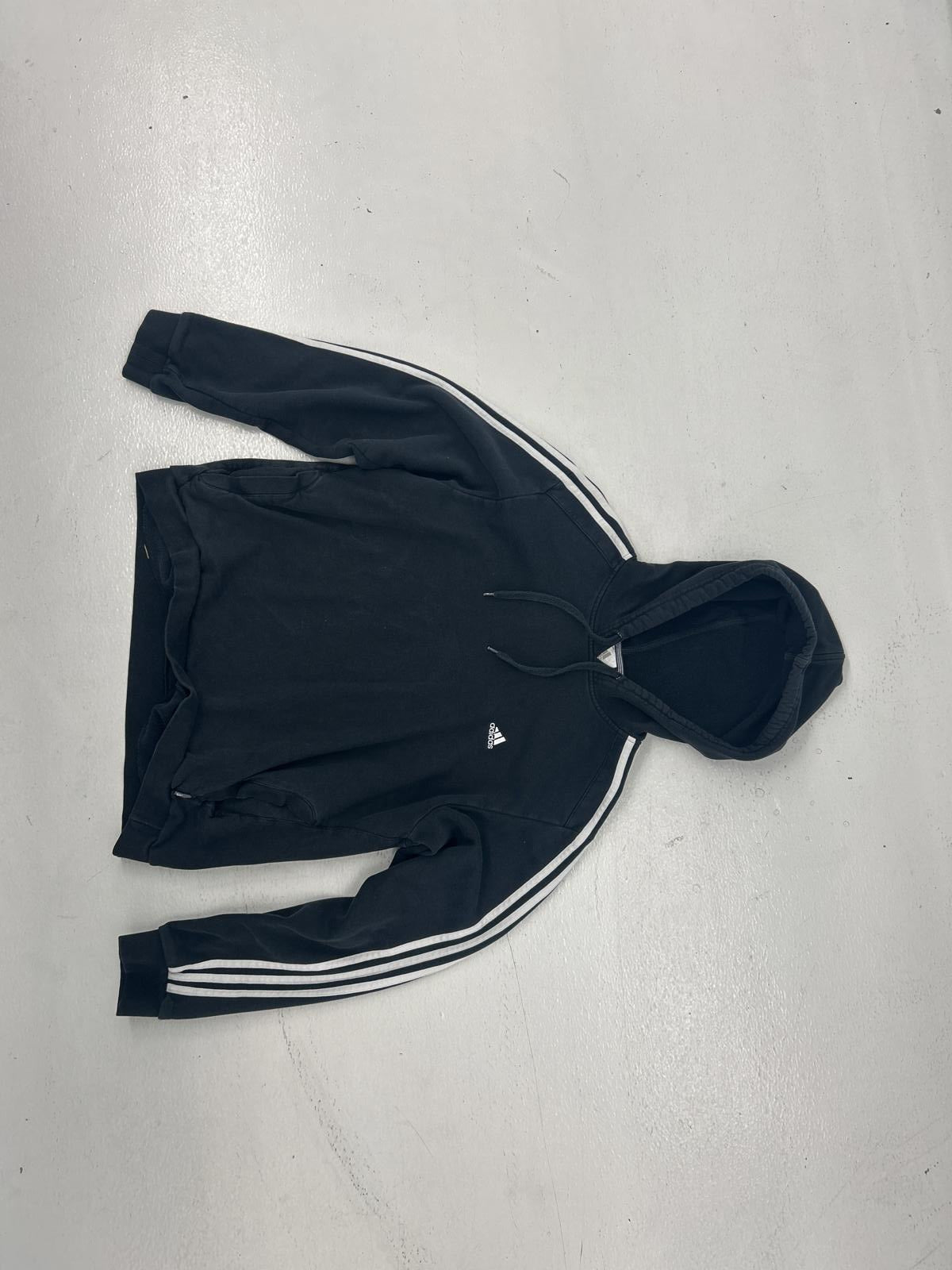 Adidas Men's Black Hoodie with White Stripes