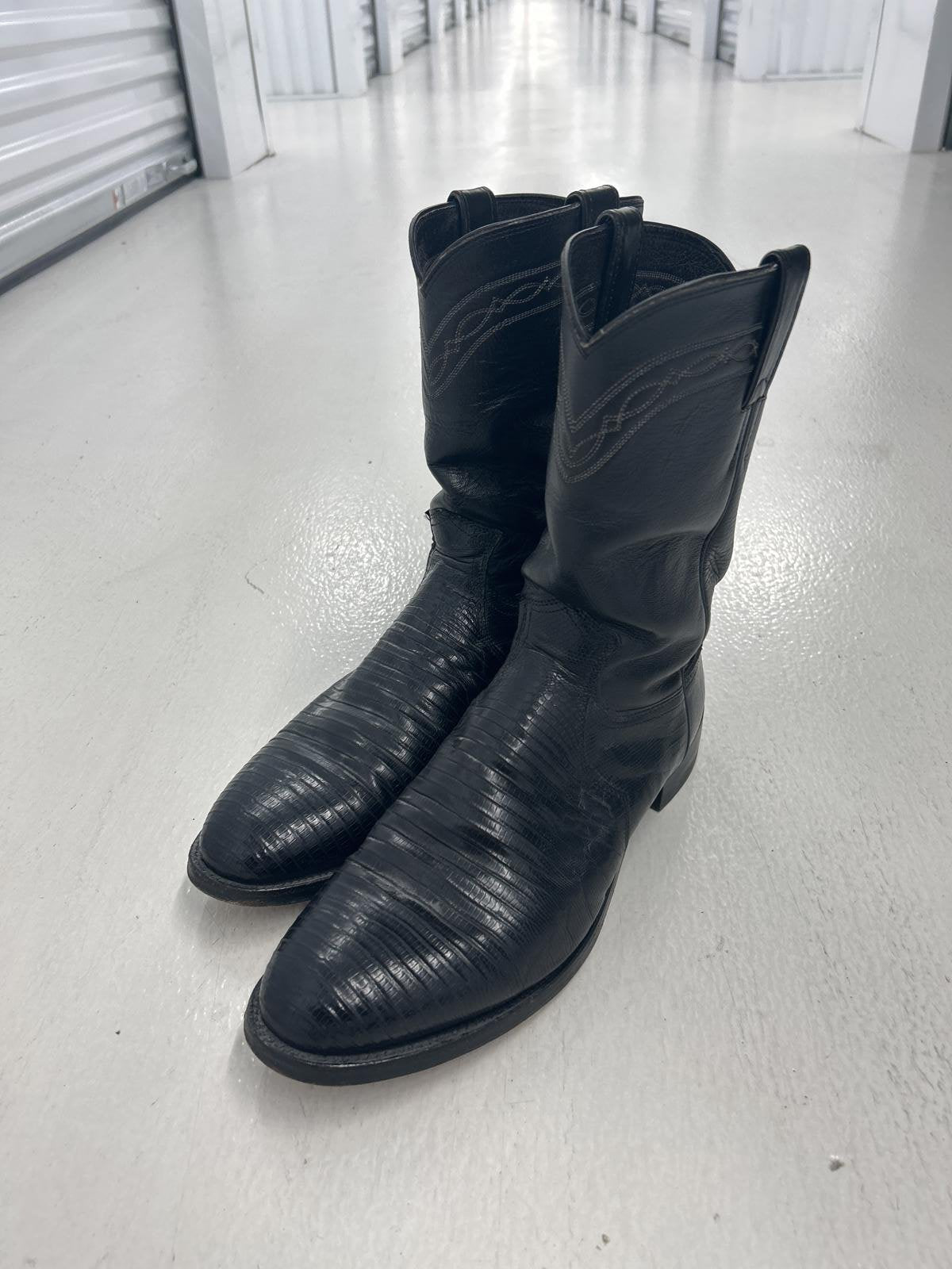 Vintage Black Leather Western Cowboy Boots